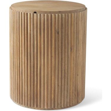 Terra Light Brown Wood Fluted Round Side Table