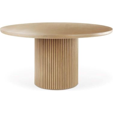 Terra Light Brown Wood Round Fluted Dining Table