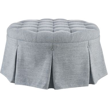 Terri Skirted Tufted 32 Inch Round Ottoman In Light Blue