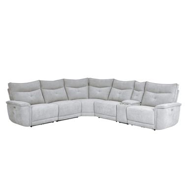 Tesoro 6-Piece Modular Power Reclining Sectional with Power Headrests and USB Ports In Mist Gray