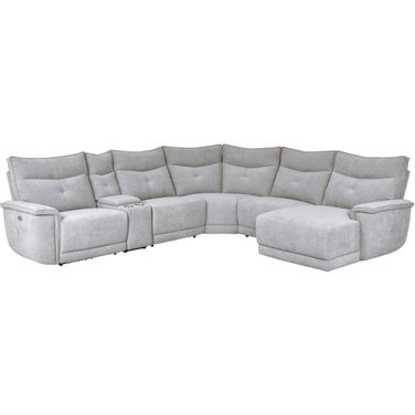 Tesoro 6-Piece Modular Power Reclining Sectional with Power Headrests, Right Chaise and USB Port In Gray