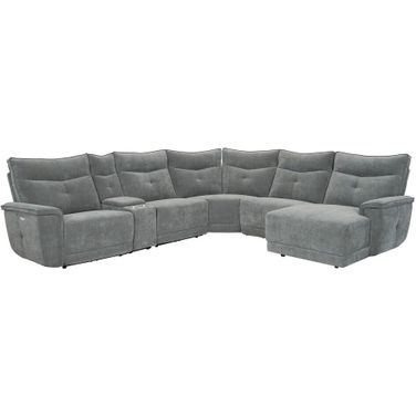 Tesoro 6-Piece Modular Power Reclining Sectional with Power Headrests, Right Chaise and USB Ports In Gray