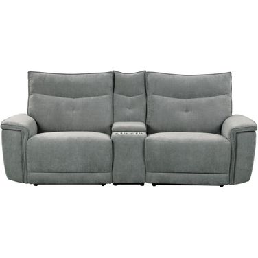 Tesoro Power Double Reclining Loveseat with Center Console, Power Headrests and USB Ports In Gray