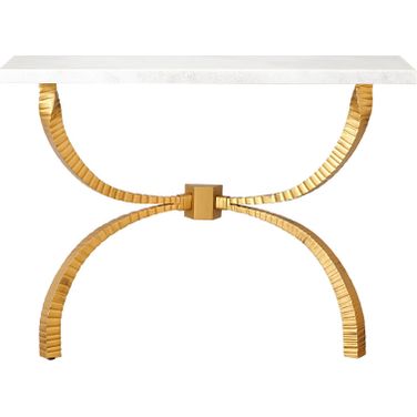 Teton Console In Gold With White Marble Top