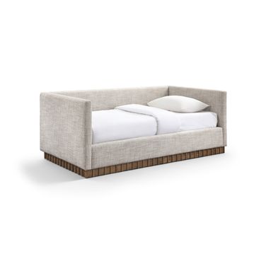 Teva Linen Textured Fabric Upholstered Twin Daybed In Beige