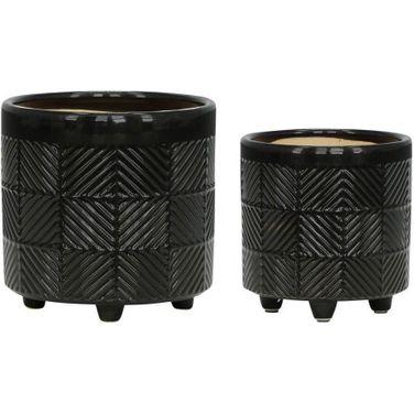 Textured Planters Set of 2 In Shiny Black