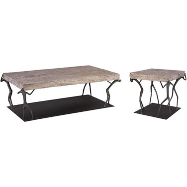 TH100838 Grey Stone And Black Atlas Occasional Table Set