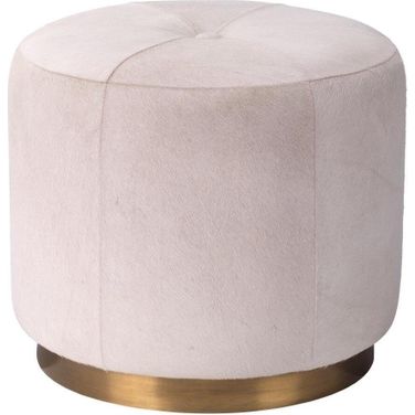Thackeray Hide On Roud Small Pouf In White
