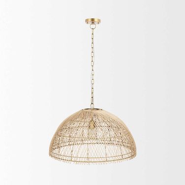 Thad 1-Light Natural Woven Rattan Dome Pendant In Brown