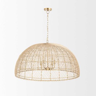Thad 4-Light Natural Woven Rattan Dome Chandelier In Gold