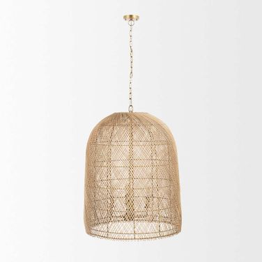 Thad 4-Light Natural Woven Rattan Foyer Chandelier In Gold