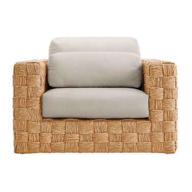 Thames Outdoor Patio Wicker Outdoor Patio Rattan Armchair In Natural and Light Gray