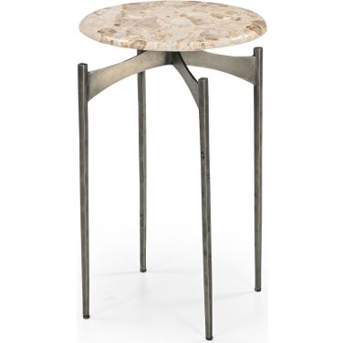 Thea Round Accent Table In Italian Crema Marble and Nickel