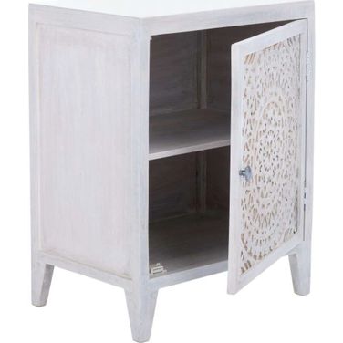 Thea White Wash 1 Door Carved Nightstand