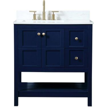 Theo 32 Inch Single Bathroom Vanity In Blue With Backsplash