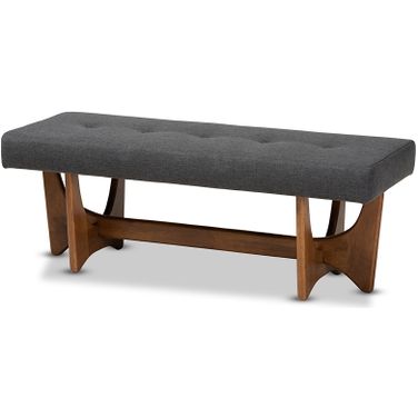 Theo Mid-Century Modern Dark Grey Fabric Upholstered Walnut Finished Bench