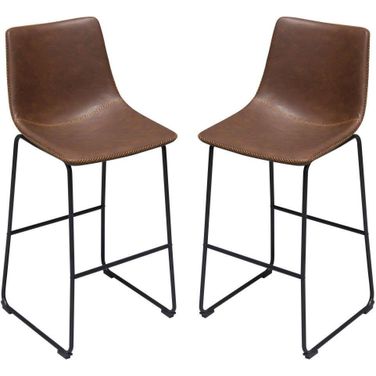 Theo Bar Height Chairs Set of 2 In Chocolate Leatherette With Black Metal Base