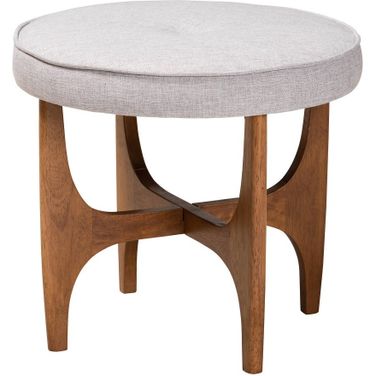 Theo Wood Ottoman Footstool In Beige and Walnut Brown