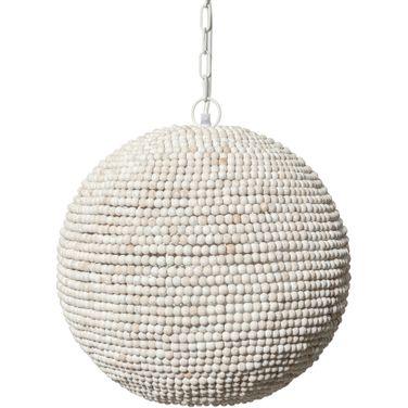 Theta Wood Beaded Pendant Light In White Wash