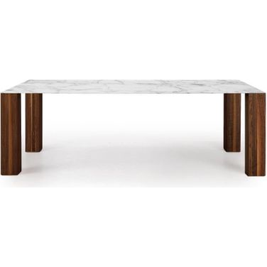 Thin Extension Dining Table With White Ceramic Top And Walnut Legs