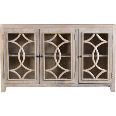 Bayside 3 Glass Door Sideboard In White Wash