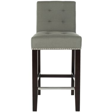 Thompson Sea Mist and Espresso 23.9 Inch Linen Counter Stool with Silver Nailheads