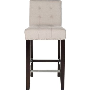 Thompson Taupe and Espresso 23.9 Inch Linen Counter Stool with Silver Nailheads