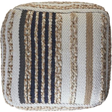 Thyra Geometric Hand-Woven All-Natural Jute Blend Ottoman Pouf In Tan and Navy Blue