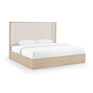 Tiberio Solid Wood and Linen Textured Fabric King Bed In Natural and Cream