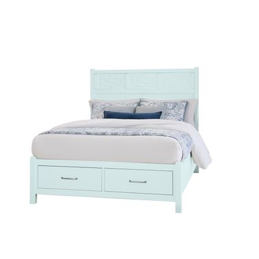 Tide and Timber Queen Fretwork Bed With Storage Footboard In Blue