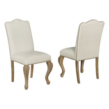Tiffany Dining Chairs Set of 2 Upholstered In Beige Linen Fabric and Rustic Oak Wood