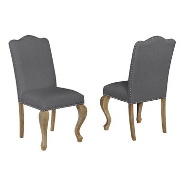 Tiffany Dining Chairs Set of 2 Upholstered In Gray Linen Fabric and Rustic Oak Wood