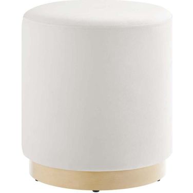 Tilden 16 Inch Performance Velvet Upholstered Round Ottoman In Alabaster and Natural