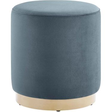 Tilden 16 Inch Performance Velvet Upholstered Round Ottoman In Blue and Natural
