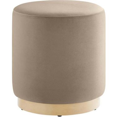Tilden 16 Inch Performance Velvet Upholstered Round Ottoman In Taupe and Natural