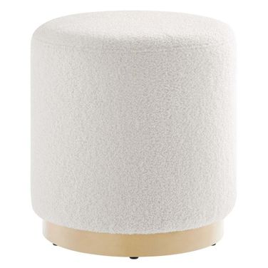 Tilden 16 Inch Sherpa Upholstered Round Ottoman In Ivory and Natural