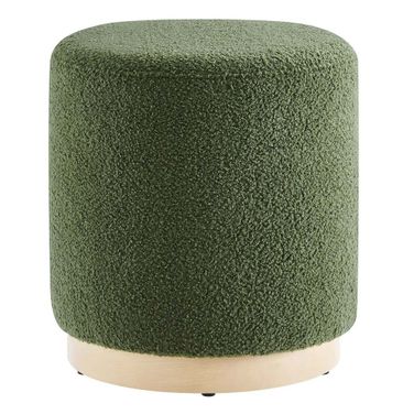 Tilden 16 Inch Sherpa Upholstered Round Ottoman In Moss Green