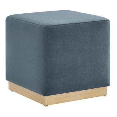 Tilden 17 Inch Performance Velvet Upholstered Square Ottoman In Blue and Natural