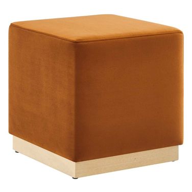 Tilden 17 Inch Performance Velvet Upholstered Square Ottoman In Rust and Natural