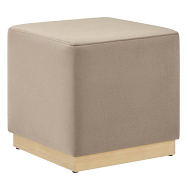 Tilden 17 Inch Performance Velvet Upholstered Square Ottoman In Taupe and Natural