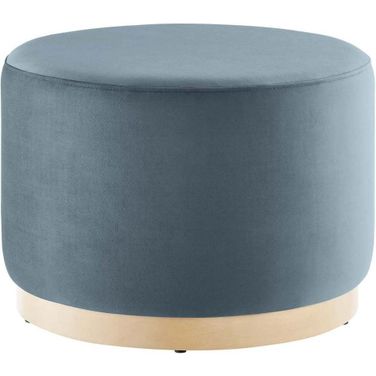 Tilden 23 Inch Performance Velvet Upholstered Large Round Ottoman In Blue and Natural