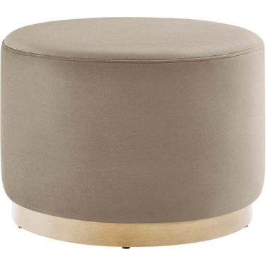 Tilden 23 Inch Performance Velvet Upholstered Large Round Ottoman In Taupe and Natural
