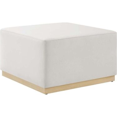 Tilden 28 Inch Performance Velvet Upholstered Large Round Ottoman In Alabaster and Natural