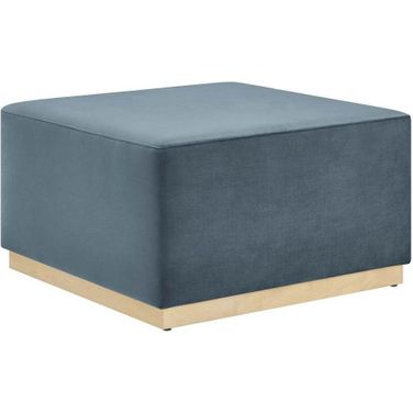 Tilden 28 Inch Performance Velvet Upholstered Large Round Ottoman In Blue and Natural