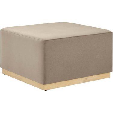 Tilden 28 Inch Performance Velvet Upholstered Large Round Ottoman In Taupe and Natural