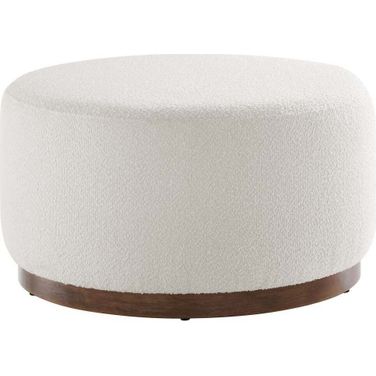 Tilden 29 Inch Boucle Upholstered Large Round Ottoman In White