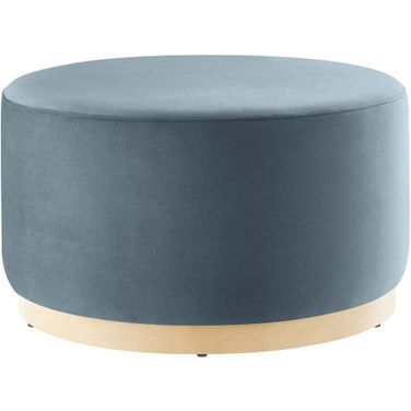 Tilden 29 Inch Performance Velvet Upholstered Large Round Ottoman In Blue and Natural