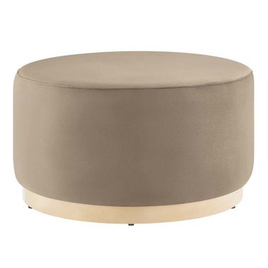 Tilden 29 Inch Performance Velvet Upholstered Large Round Ottoman In Taupe and Natural