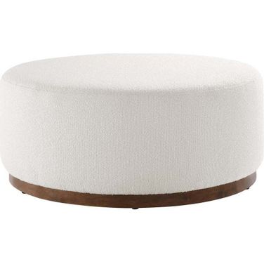 Tilden 38 Inch Boucle Upholstered Large Round Ottoman In White
