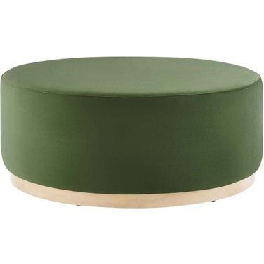 Tilden 38 Inch Performance Velvet Upholstered Large Round Ottoman In Moss Green